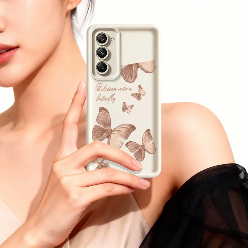 Für Xiaomi Redmi 15 5G (Global) (169 mm) TPU-Hülle Schmetterlingsmuster Gummierte Handy-Rückseite – Weiß