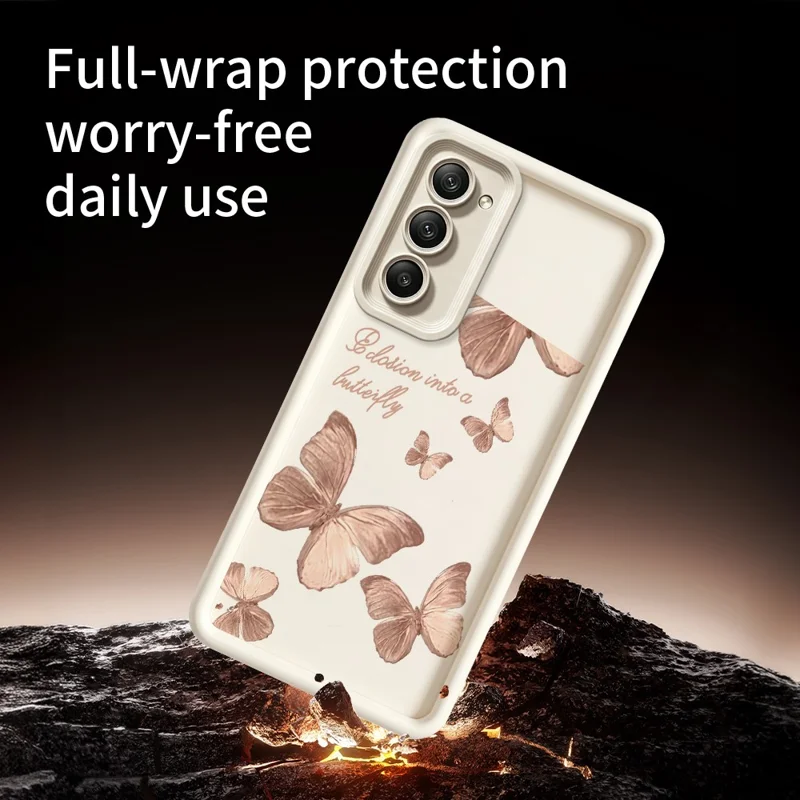 Für Xiaomi Redmi 15 5G (Global) (169 mm) TPU-Hülle Schmetterlingsmuster Gummierte Handy-Rückseite – Weiß