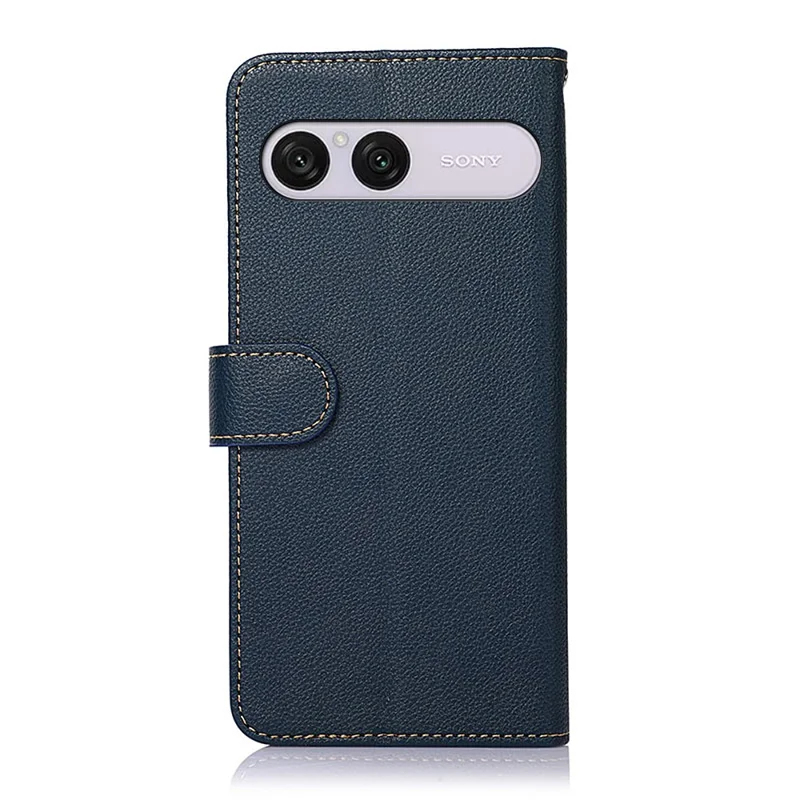 KHAZNEH for Sony Xperia 10 VIII Case RFID Blocking Wallet Litchi Texture PU Leather Phone Cover with Strap - Blue