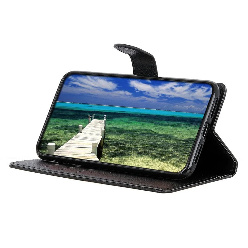 For Sony Xperia 10 VIII Wallet Case PU Leather Phone Cover Litchi Texture - Black