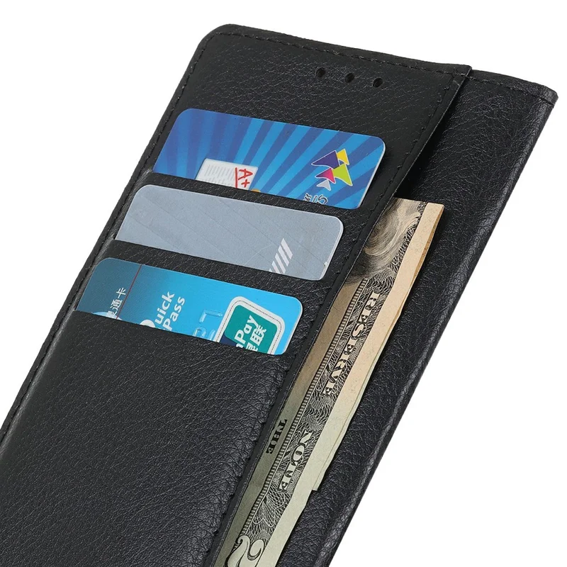 For Sony Xperia 10 VIII Wallet Case PU Leather Phone Cover Litchi Texture - Black
