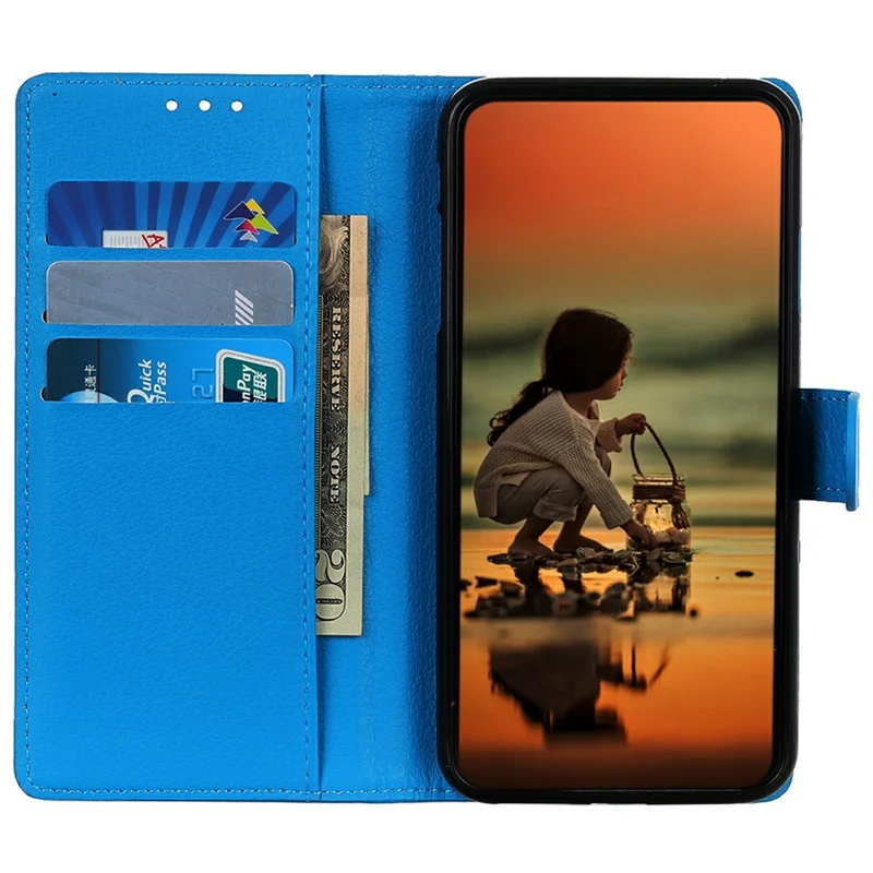 For Google Pixel 11a Wallet Case PU Leather Phone Cover Litchi Texture - Blue