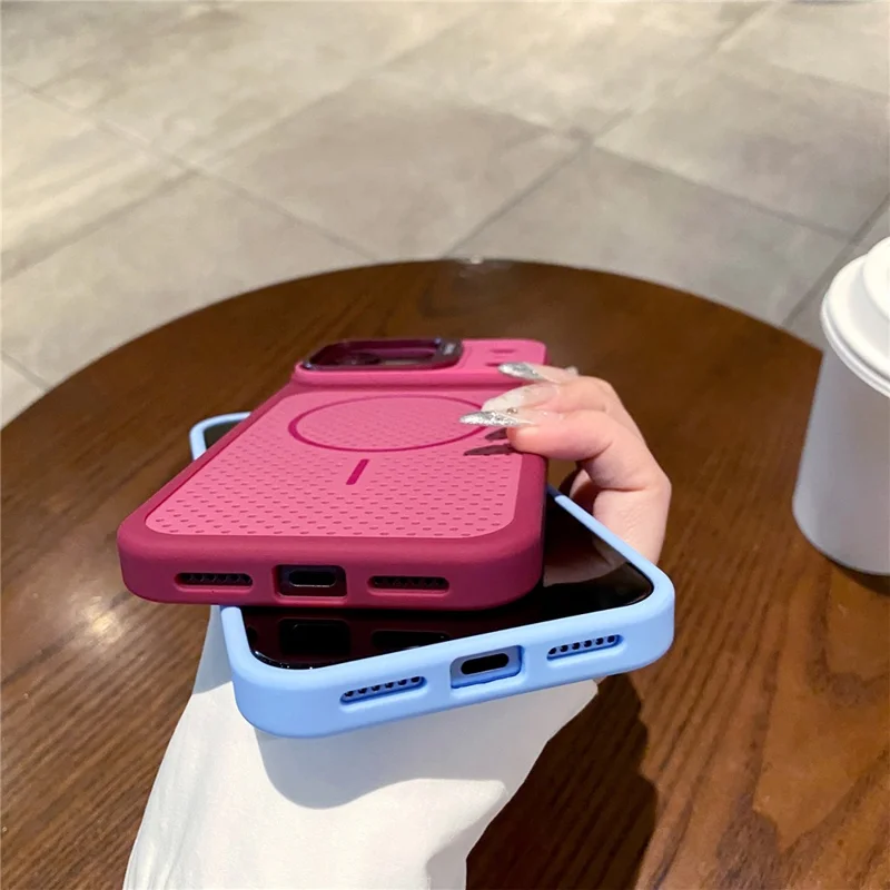 For iPhone 18 Pro / 17 Pro Magnetic Case PC + TPU Camera Frame Kickstand Heat Dissipation Phone Cover - Wine Red