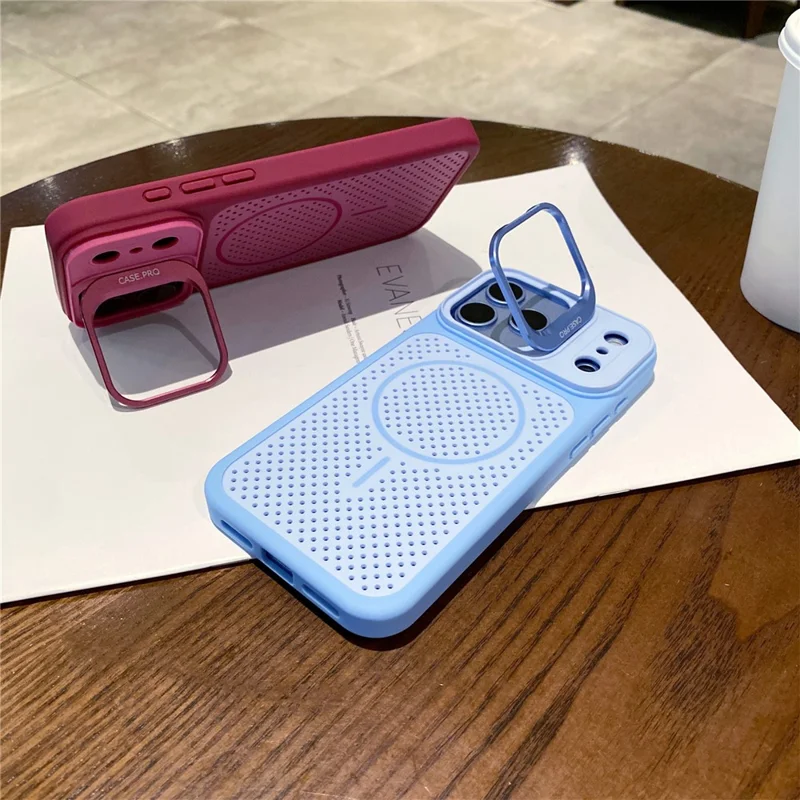 For iPhone 18 Pro Max / 17 Pro Max Magnetic Case PC + TPU Camera Frame Kickstand Heat Dissipation Phone Cover - Wine Red