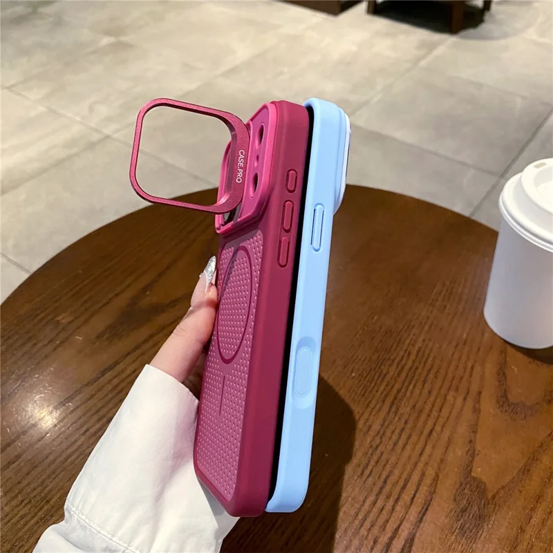 For iPhone 18 Pro Max / 17 Pro Max Magnetic Case PC + TPU Camera Frame Kickstand Heat Dissipation Phone Cover - Wine Red