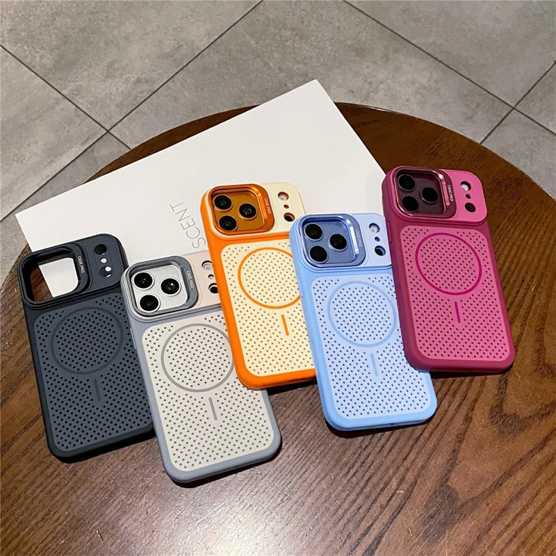 For iPhone 18 Pro Max / 17 Pro Max Magnetic Case PC + TPU Camera Frame Kickstand Heat Dissipation Phone Cover - Wine Red