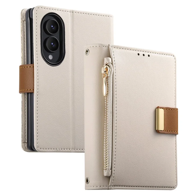 For Samsung Galaxy Z Fold8 Case Wallet Zipper Pocket Stand Folio Leather Phone Cover - White