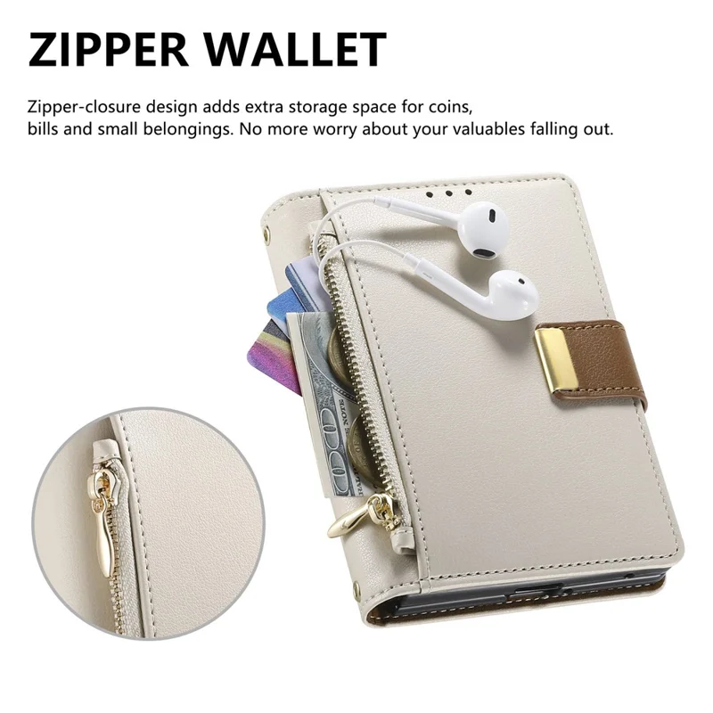 For Samsung Galaxy Z Fold8 Case Wallet Zipper Pocket Stand Folio Leather Phone Cover - White