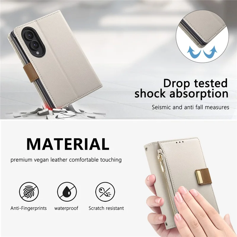 For Samsung Galaxy Z Fold8 Case Wallet Zipper Pocket Stand Folio Leather Phone Cover - White