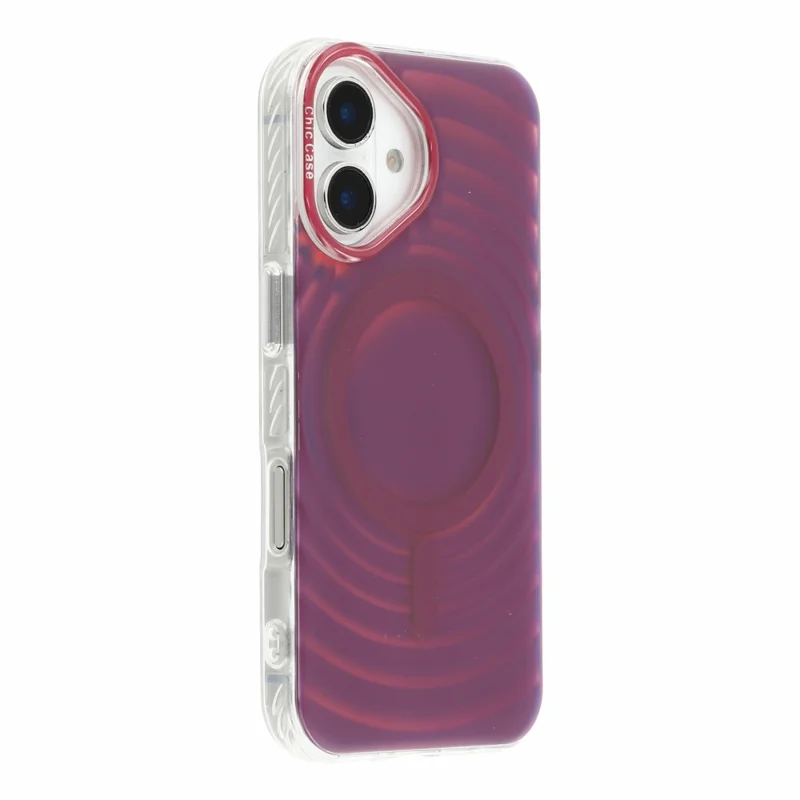 For iPhone 17 Magnetic Case Wave Texture Color-Changing PC + TPU Phone Cover - Cherry Red