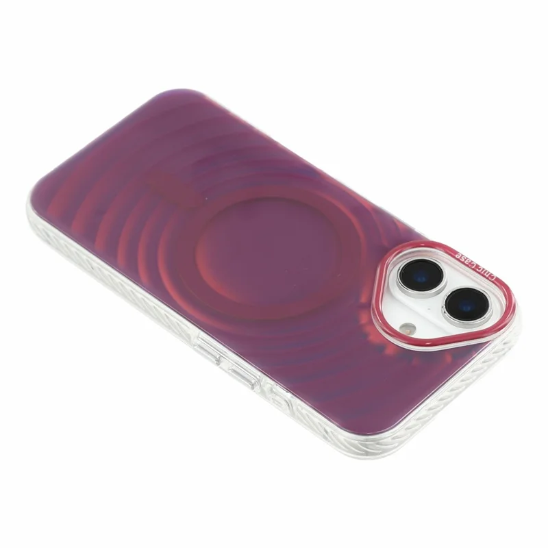 For iPhone 17 Magnetic Case Wave Texture Color-Changing PC + TPU Phone Cover - Cherry Red