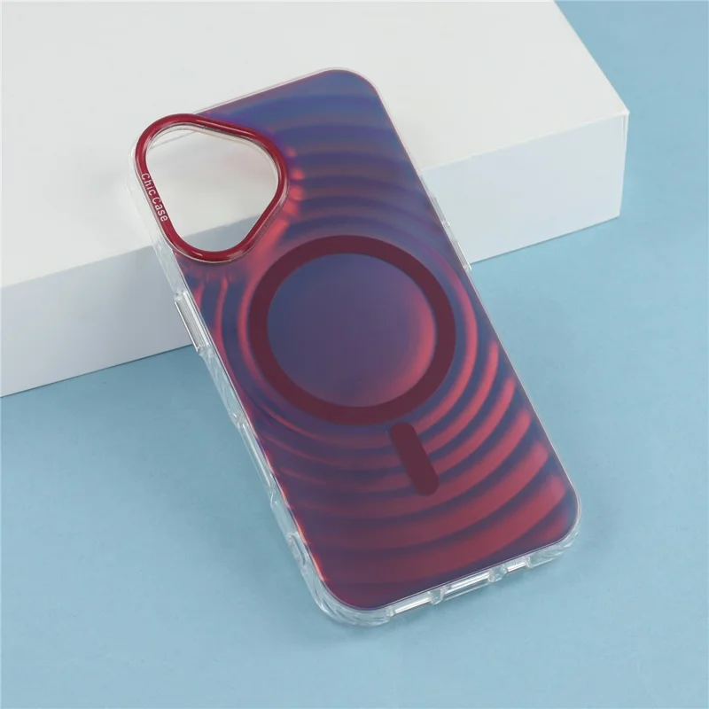 For iPhone 17 Magnetic Case Wave Texture Color-Changing PC + TPU Phone Cover - Cherry Red