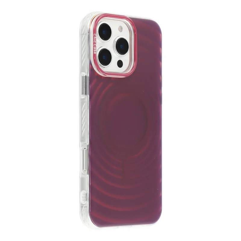 For iPhone 16 Pro Magnetisch Hoesje Golfstructuur Kleurveranderend PC + TPU Telefoonhoesje - Kersenrood