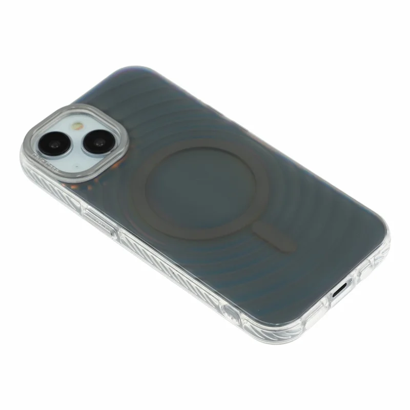 For iPhone 15 Magnetic Case Wave Texture Color-Changing PC + TPU Phone Cover - Black