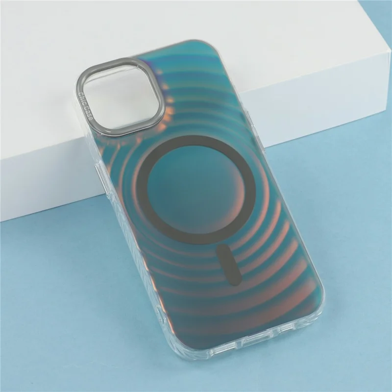 For iPhone 15 Magnetic Case Wave Texture Color-Changing PC + TPU Phone Cover - Black