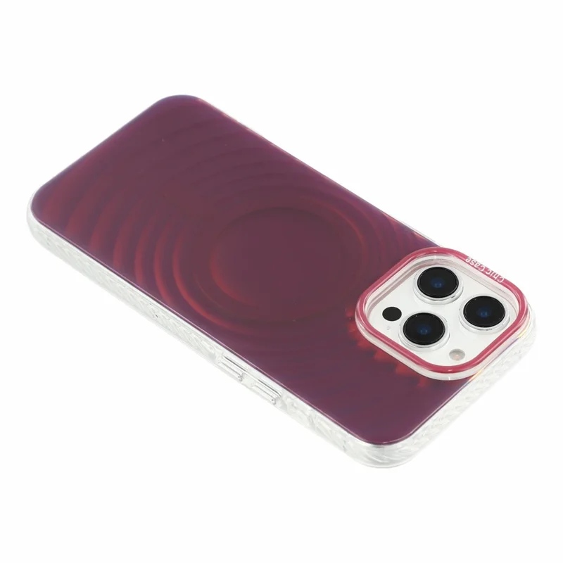 For iPhone 14 Pro Max Magnetic Case Wave Texture Color-Changing PC + TPU Phone Cover - Cherry Red