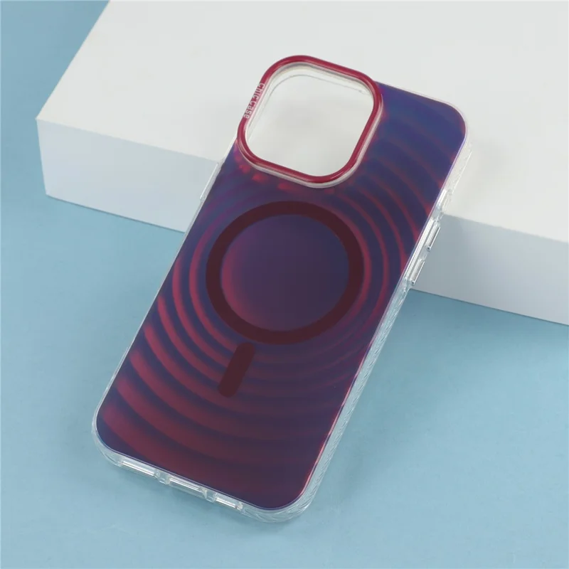 For iPhone 14 Pro Magnetic Case Wave Texture Color-Changing PC + TPU Phone Cover - Cherry Red