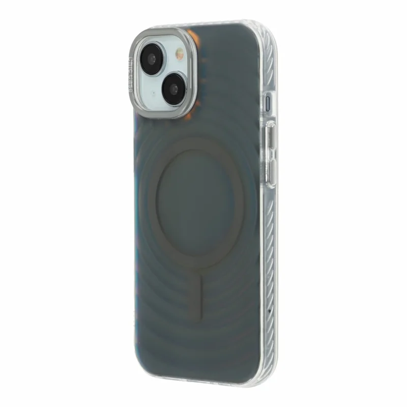 For iPhone 14 / 13 Magnetic Case Wave Texture Color-Changing PC + TPU Phone Cover - Black
