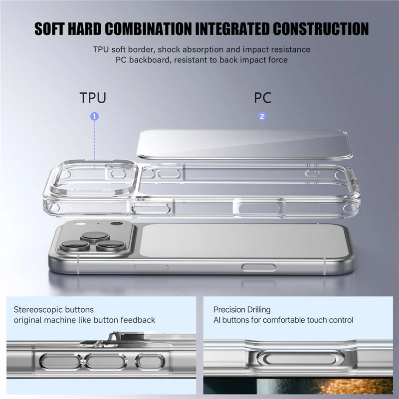 IPAKY for iPhone 18 Pro / 17 Pro Clear Phone Case TPU + PC Slim Phone Back Cover - Transparent