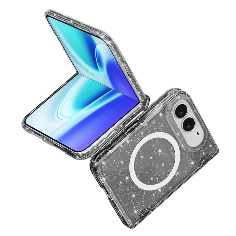 For iPhone Fold Magnetic Case Glitter Hinge Protection TPU + PC Folding Phone Cover - Sort