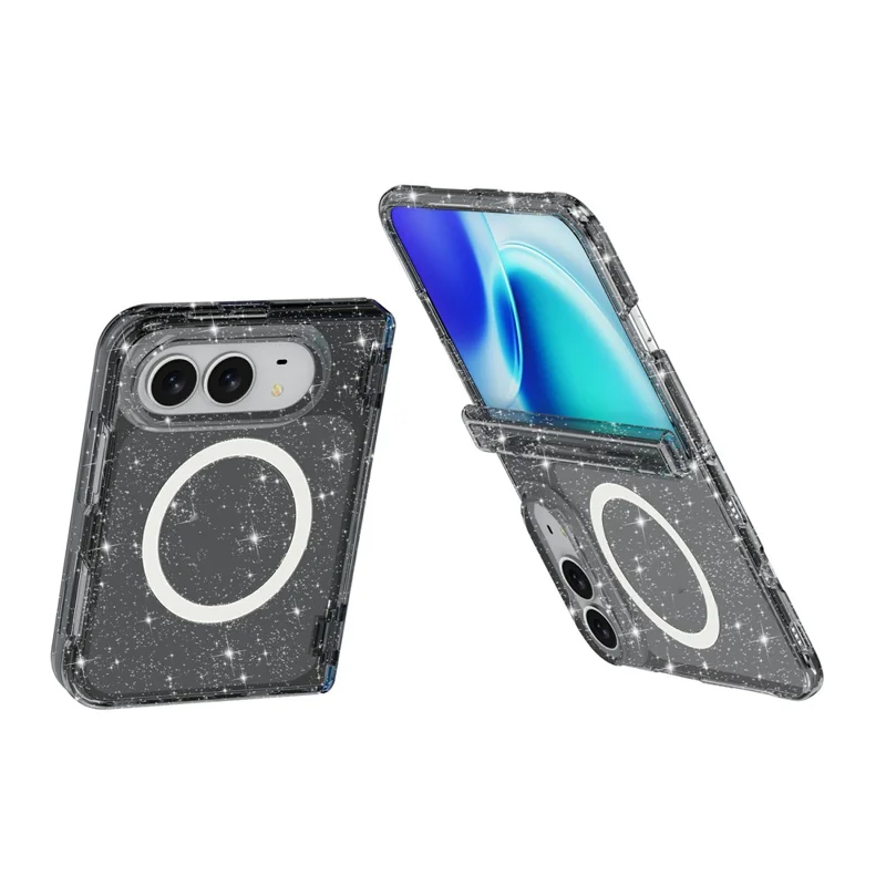 For iPhone Fold Magnetic Case Glitter Hinge Protection TPU + PC Folding Phone Cover - Sort