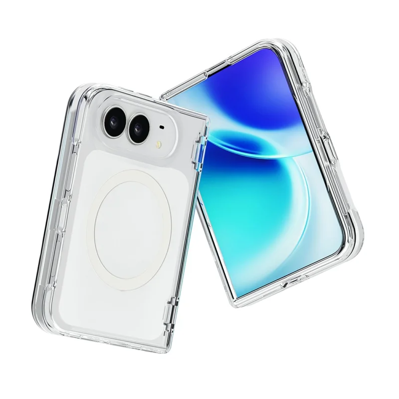 For iPhone Duo Magnetic Case Clear PC + TPU Hinged Shockproof Phone Cover - Transparent White