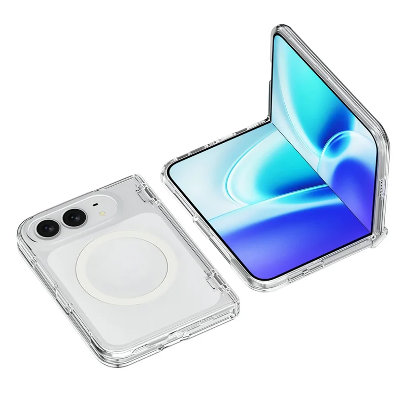 For iPhone Duo Magnetic Case Clear PC + TPU Hinged Shockproof Phone Cover - Transparent White