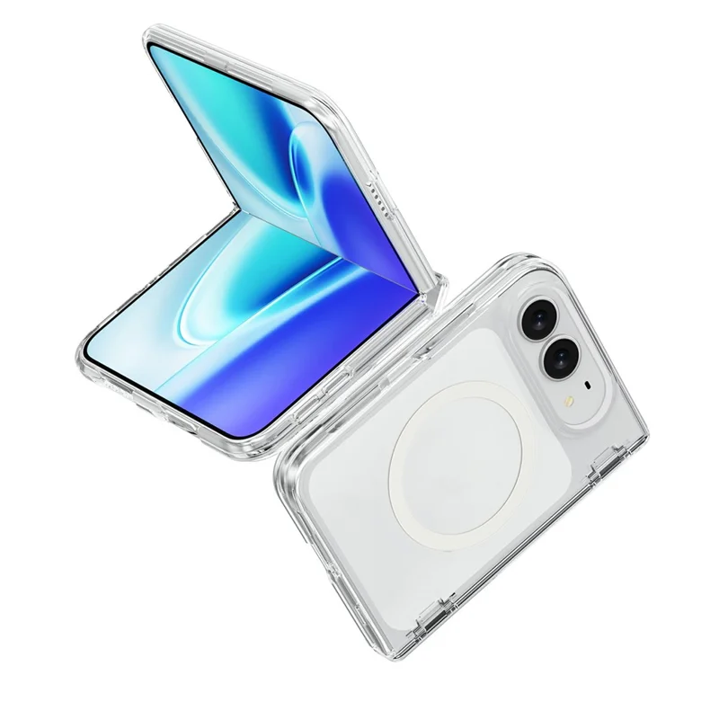For iPhone Duo Magnetic Case Clear PC + TPU Hinged Shockproof Phone Cover - Transparent White