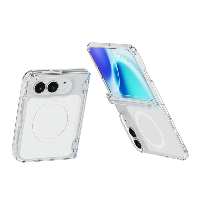 For iPhone Duo Magnetic Case Clear PC + TPU Hinged Shockproof Phone Cover - Transparent White