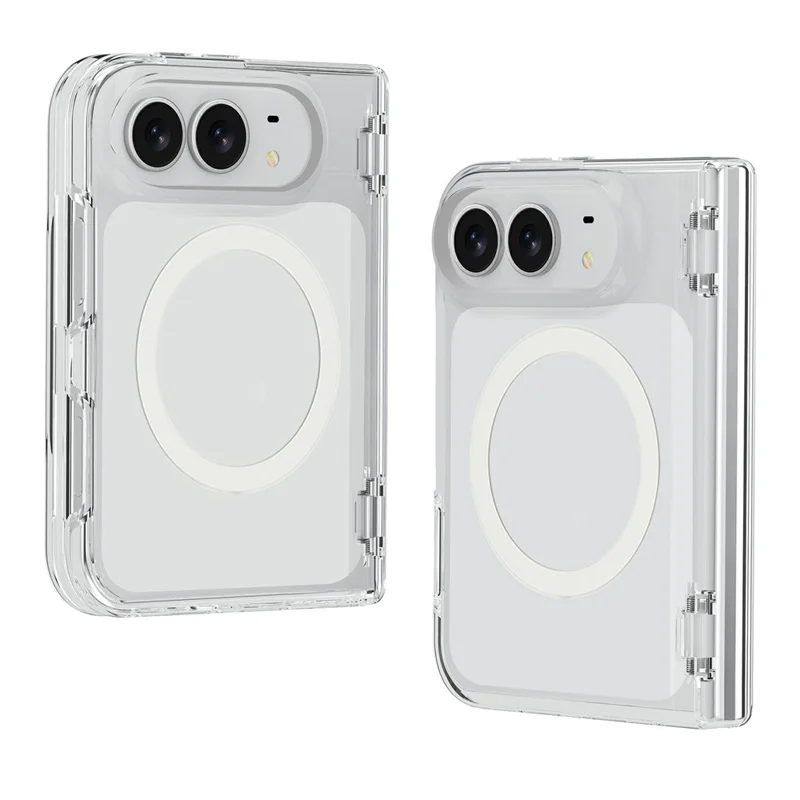 For iPhone Duo Magnetic Case Clear PC + TPU Hinged Shockproof Phone Cover - Transparent White