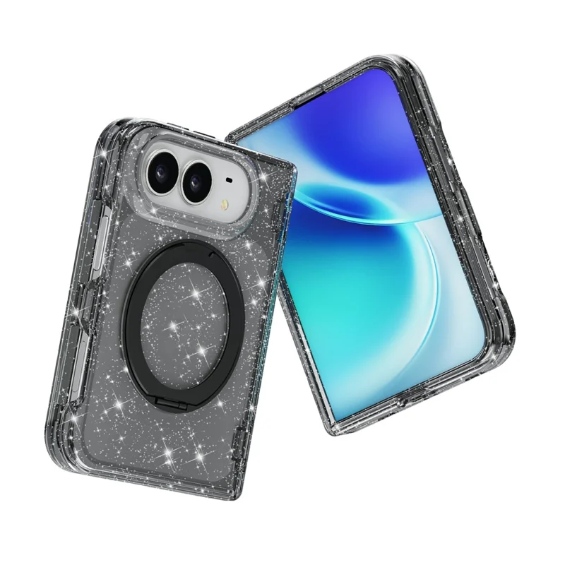 Für iPhone Fold Hülle Magnetische Kippständer Glitzerpulver PC + TPU Handyhülle - Schwarz