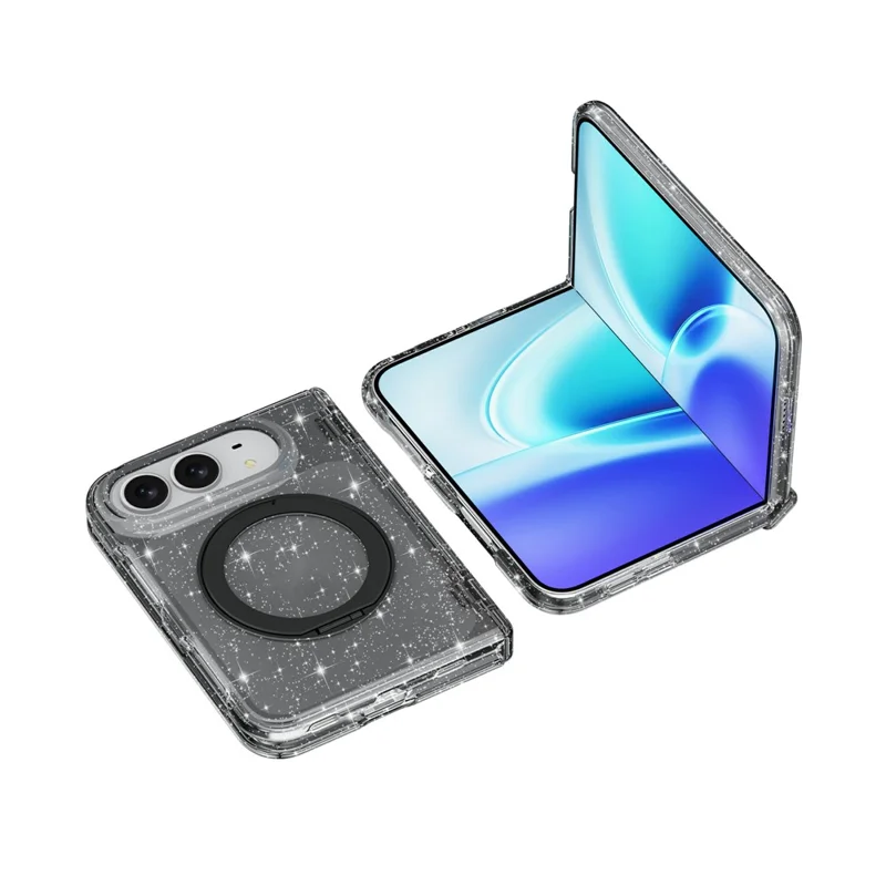 Für iPhone Fold Hülle Magnetische Kippständer Glitzerpulver PC + TPU Handyhülle - Schwarz