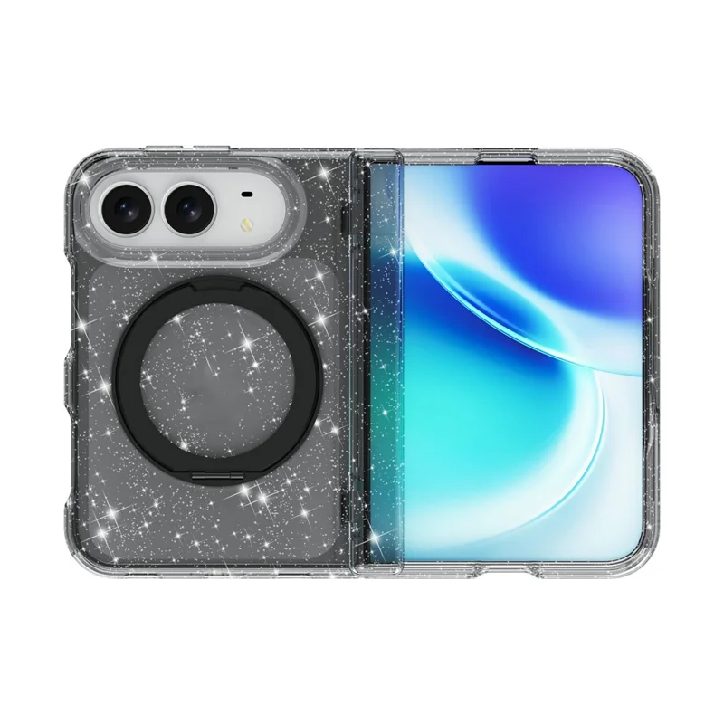 Für iPhone Fold Hülle Magnetische Kippständer Glitzerpulver PC + TPU Handyhülle - Schwarz