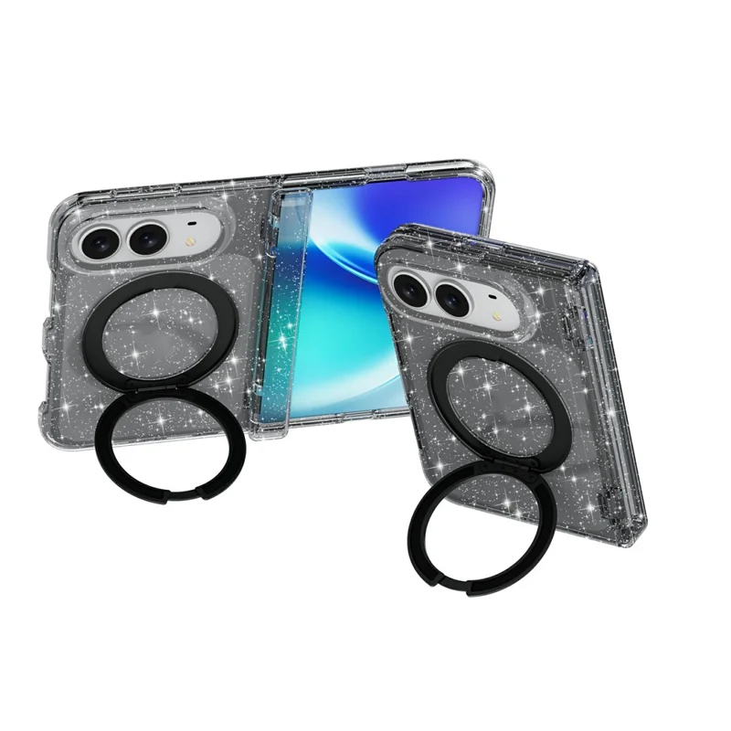 Für iPhone Fold Hülle Magnetische Kippständer Glitzerpulver PC + TPU Handyhülle - Schwarz