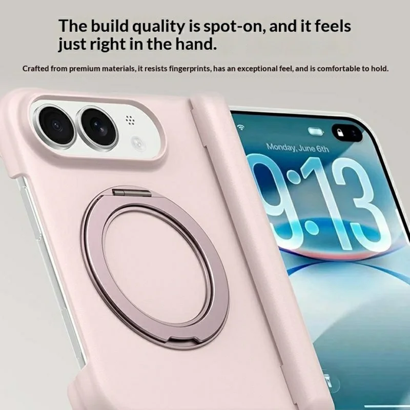For iPhone Duo Magnetic Case Metal Rotating Ring Kickstand Shockproof PC Foldable Phone Cover - White