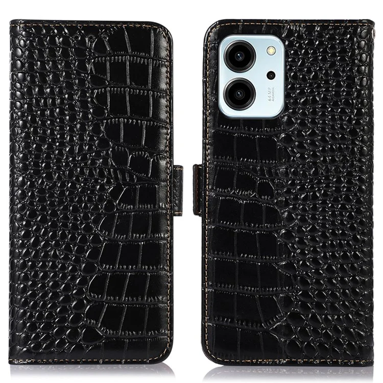 Pour L'honneur 80 SE 5G RFID Blocking Full Protection Téléphone Boîte de Téléphone Texture Crocodile Veilleur Vache en Cuir Vache Couverture de Pepelle de Téléphone - le Noir
