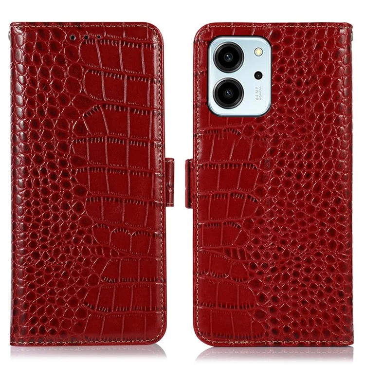 Pour L'honneur 80 SE 5G RFID Blocking Full Protection Téléphone Boîte de Téléphone Texture Crocodile Veilleur Vache en Cuir Vache Couverture de Pepelle de Téléphone - Rouge