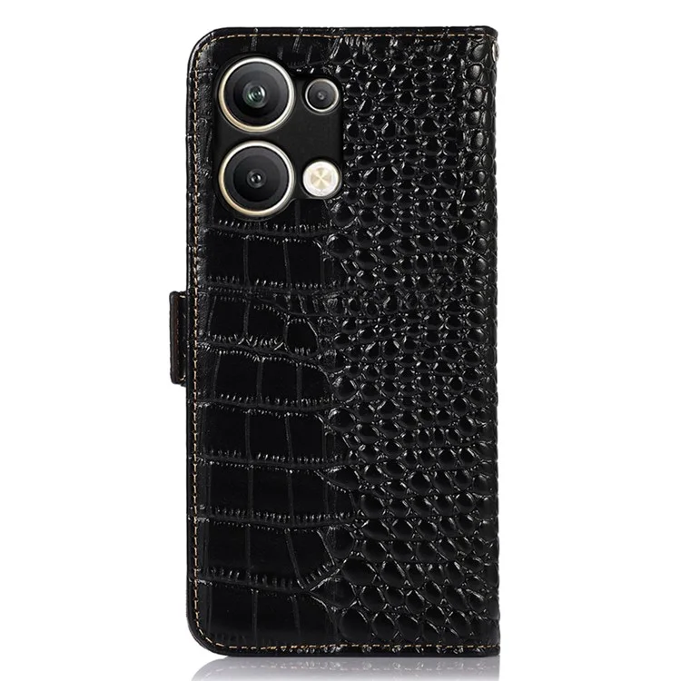 Case de Teléfono de Bloqueo RFID Anti-drop Para Oppo Reno9 Pro+ 5G Stand Wallet Crocodile Textura Cubierta Celular de Cuero de Cuero Genuina - Negro