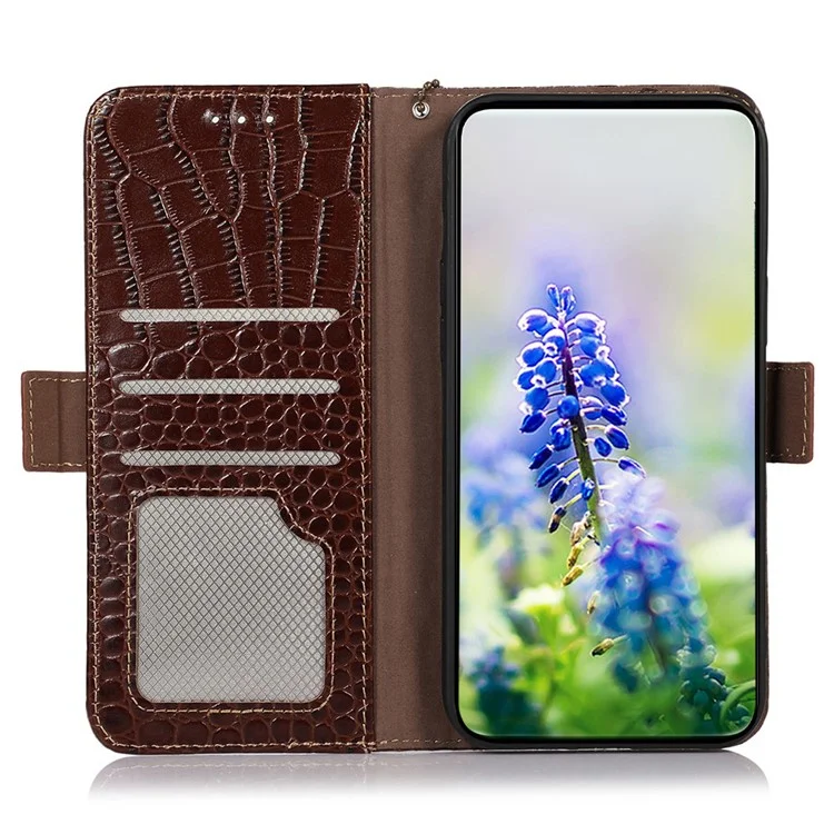 Профессиональный Чехол Для Блокировки RFID RFID Для Oppo Reno9 Pro+ 5G Стенд Кошелек Crocodile Текстура Подлинная Кожаная Обложка Кожи Кожи Кожи - Коричневый