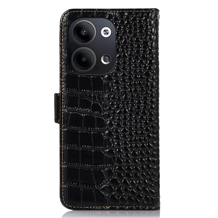 Case de Teléfono a Prueba de Choque Para Oppo Reno9 Pro 5G / Reno9 5G RFID Bloqueo de Bloqueo de la Billetera Textura de Cocodrilo Cubierta de Teléfono Celular de Cuero de Cuero Genuino - Negro