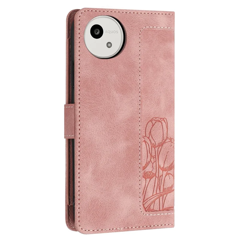 For Sharp Aquos Wish6 Case Tulip Leather Phone Cover with 5 Card Slots Wallet - Pink