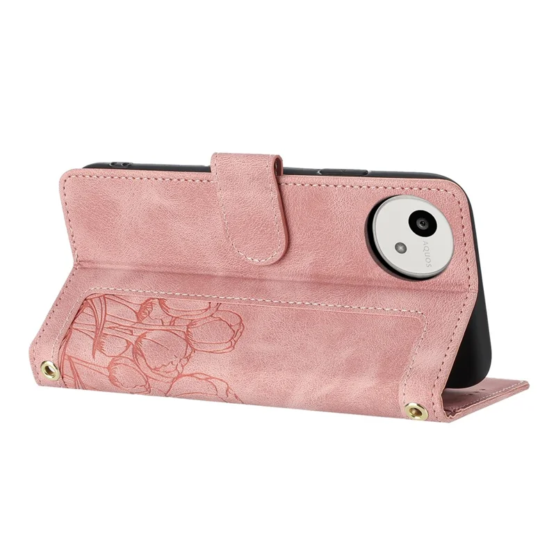 For Sharp Aquos Wish6 Case Tulip Leather Phone Cover with 5 Card Slots Wallet - Pink