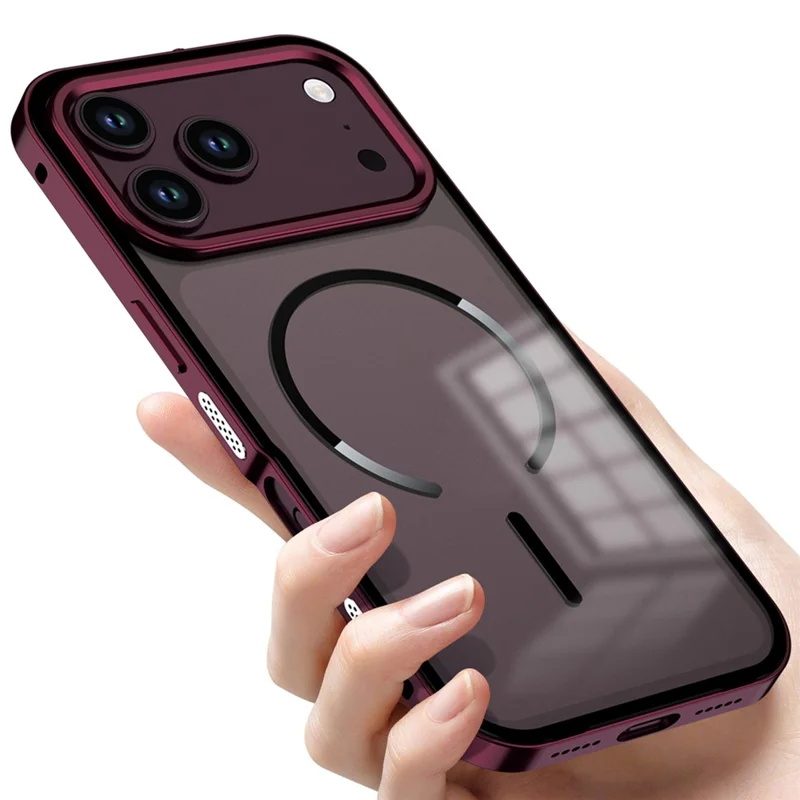For iPhone 18 Pro Max Magnetic Case Aluminium Alloy PC Matte Phone Cover Pop-Up Snap Lock - Cherry Red