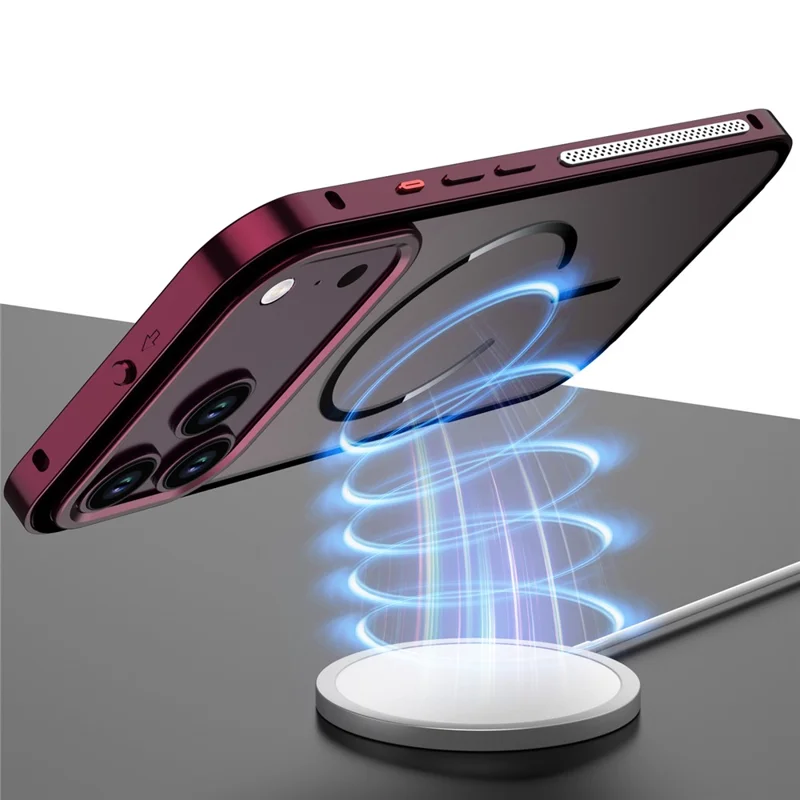 For iPhone 18 Pro Max Magnetic Case Aluminium Alloy PC Matte Phone Cover Pop-Up Snap Lock - Cherry Red