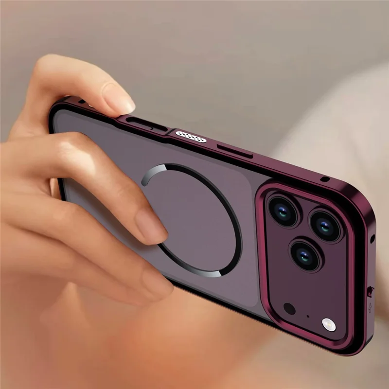 For iPhone 18 Pro Max Magnetic Case Aluminium Alloy PC Matte Phone Cover Pop-Up Snap Lock - Cherry Red