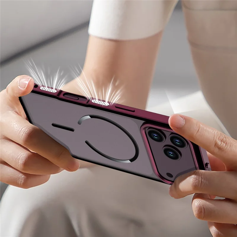 For iPhone 18 Pro Max Magnetic Case Aluminium Alloy PC Matte Phone Cover Pop-Up Snap Lock - Cherry Red