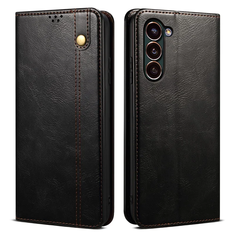 Phone Wallet Case For Samsung Galaxy S23+ Waxy Crazy Horse Texture PU Leather Stand Magnetic Absorption Cell Phone Cover - Black