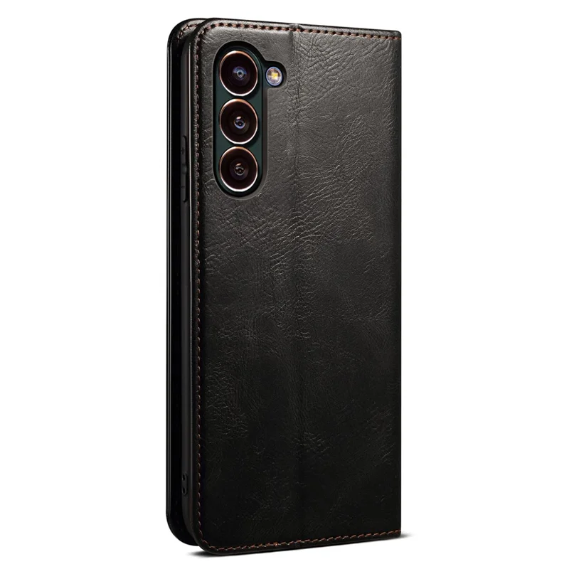 Phone Wallet Case For Samsung Galaxy S23+ Waxy Crazy Horse Texture PU Leather Stand Magnetic Absorption Cell Phone Cover - Black