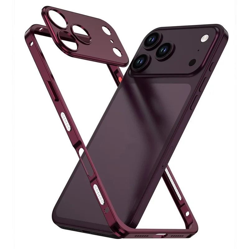 For iPhone 18 Pro Bumper Cases Metal Frame Heat Dissipation Cover with Lens Protector - Mørkerød