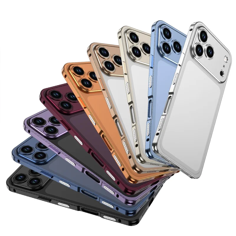 For iPhone 18 Pro Max Bumper Cases Metal Frame Heat Dissipation Cover with Lens Protector - Mørkerød